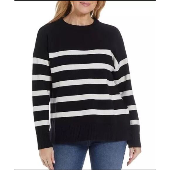 French Connection Black/White Striped Essentials Ladies Sweater Size XL - Picture 1 of 8